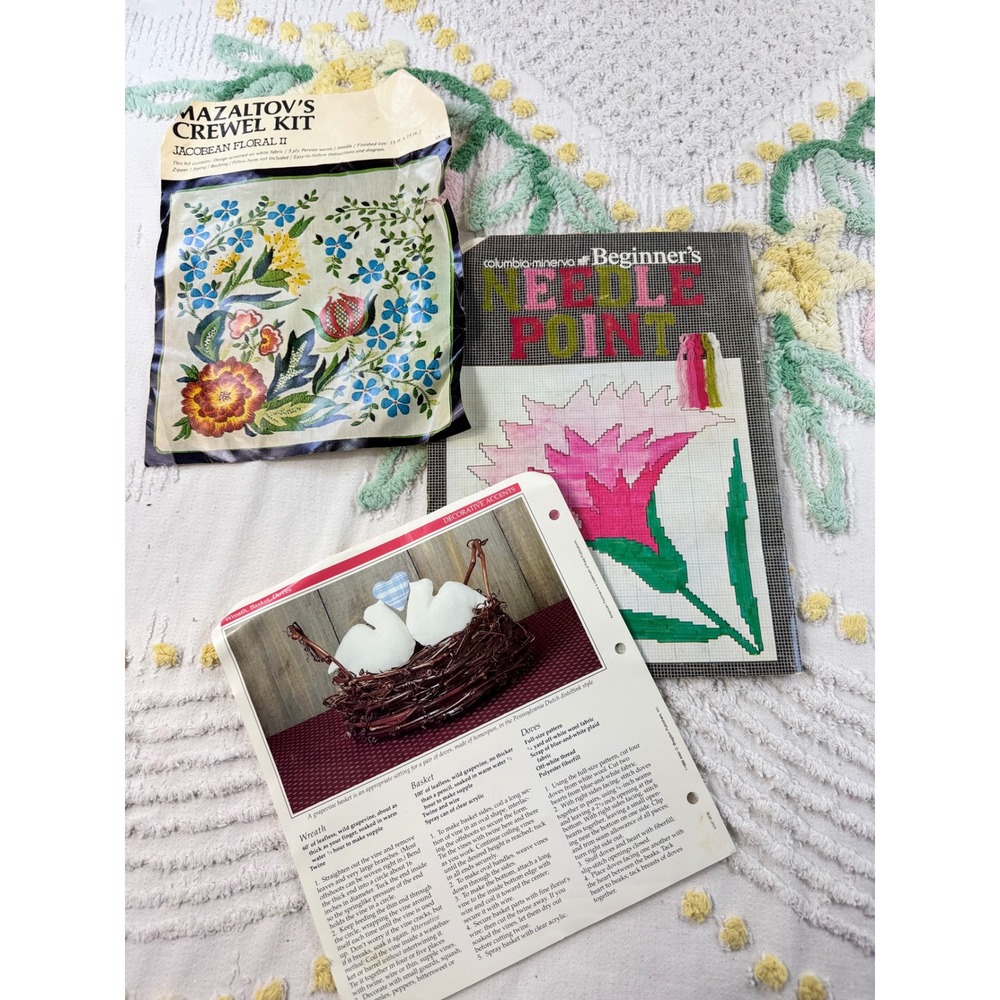 Vintage Mazaltov Crewel Kit Jacobean Floral Columbia Minerva Needlepoint Book